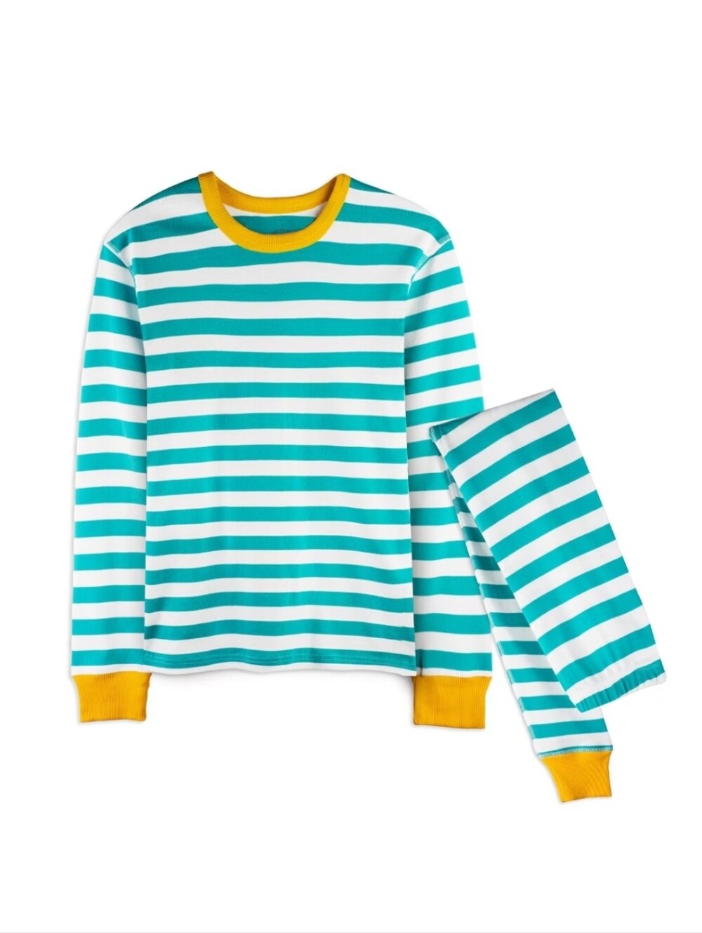 Mightly Teal And White Striped Long Sleeve Pajama 100% Organic Cotton Small